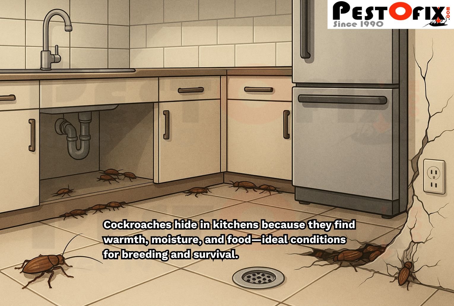 Cockroaches hide in kitchens because they find warmth, moisture, and food—ideal conditions for breeding and survival.