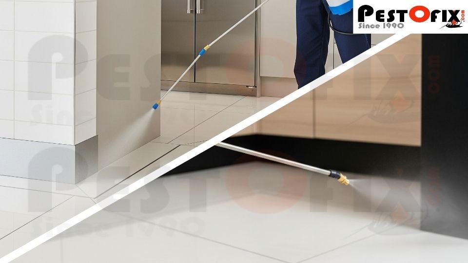 Cockroach spray treatment in kitchen