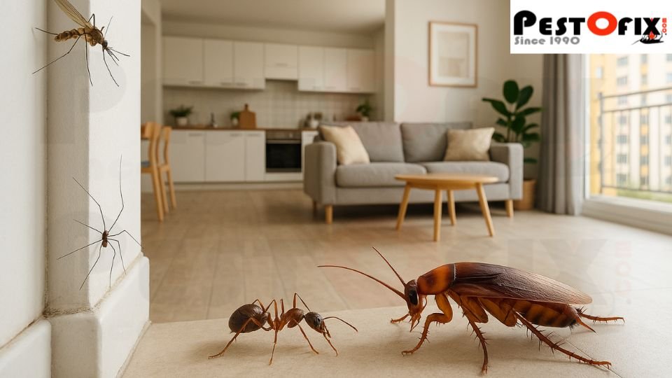 Common household pests such as cockroaches, ants, spiders and mosquitoes found in Gurgaon apartments and offices