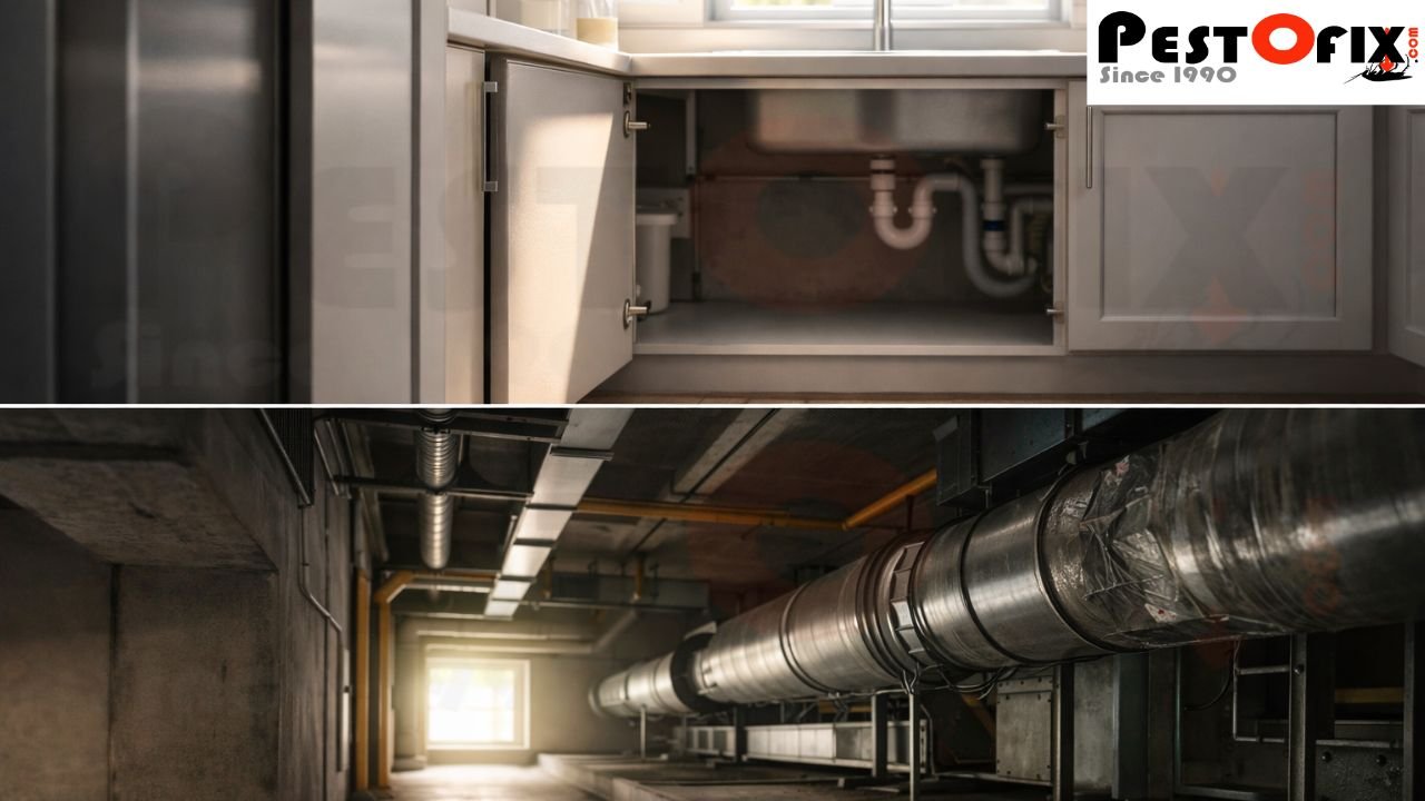 Hidden indoor spaces where routine cleaning does not reach, increasing long-term pest risk