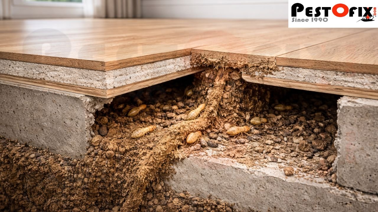 Termites entering modern homes through concealed flooring and foundation gaps