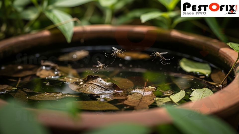 Mosquito breeding in stagnant monsoon water in home's garden