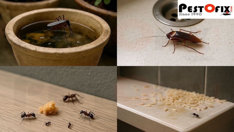 Early signs of pest activity such as droppings, crawling insects, and food damage in Gurgaon homes