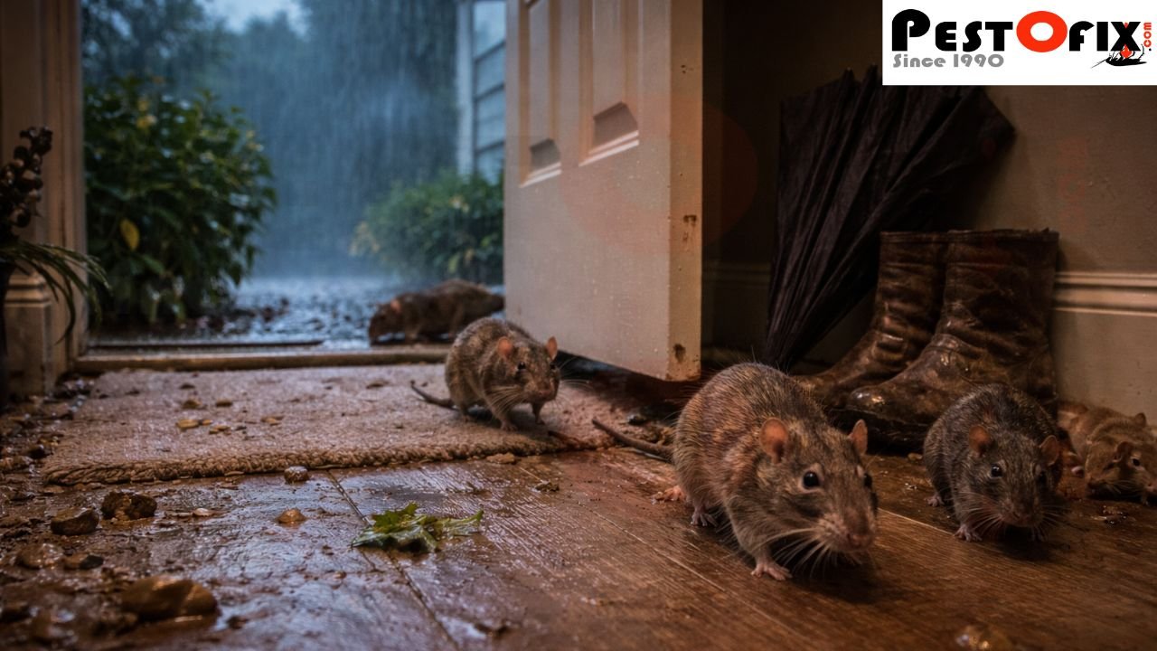 Rats moving deeper inside a residential home during sudden weather change