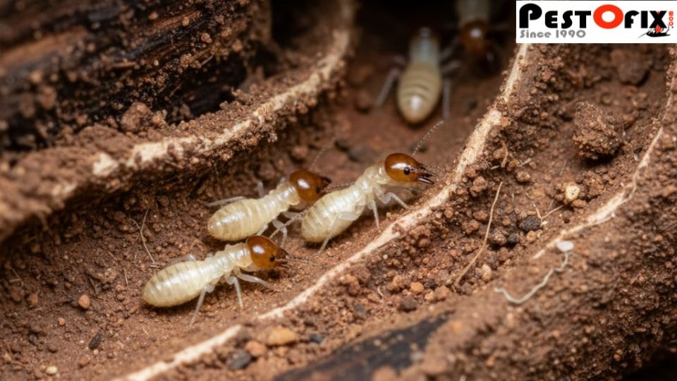 Termites moving through mud tubes causing property damage