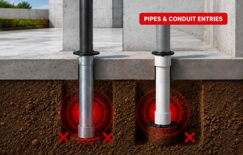 Spot treatment around plumbing and electrical entry points